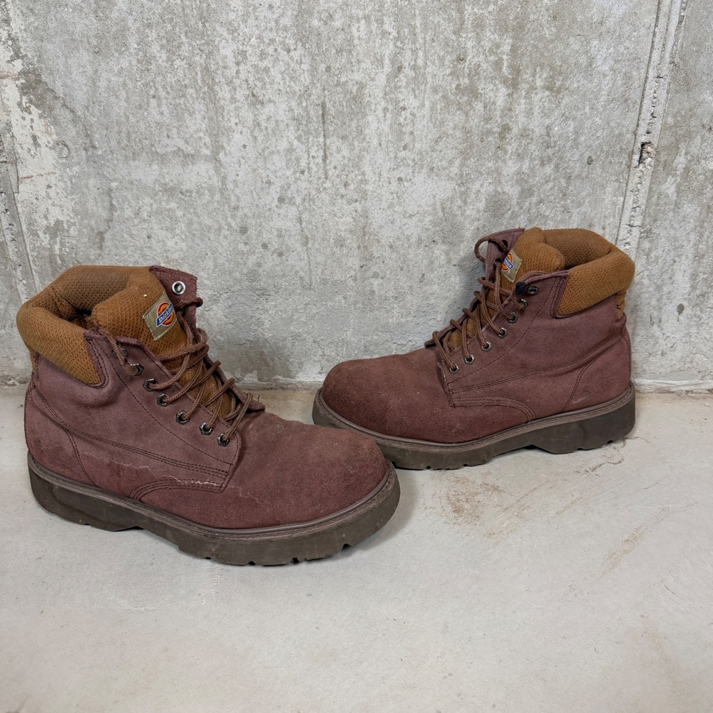 Dickies Mens plum Suede Padded Collar Lace Up Work Boots Size 11 M